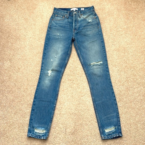 NWOT Re/Done Originals High Rise Distressed Medium Wash Skinny Jeans Size 24 - Picture 1 of 10
